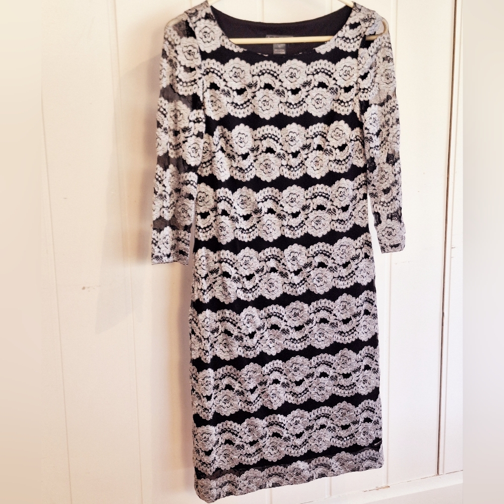 Jessica Howard Black and White Long Sleeve Sheath Dress Size 10